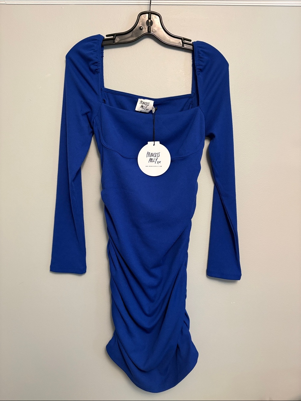 PRINCESS POLLY Women’s Portia Royal Blue Long Sleeve Ruched Bodycon Dress Size10